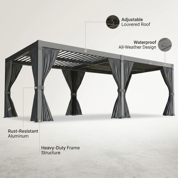 10X12/12X20Ft Louvered Pergola, Waterproof Roof All Weather Rust-Resistant Gazebo for Backyard Patio