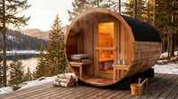 6-Person Patchworkred Cedar Traditional Steam Barrel Sauna — Lifestyle